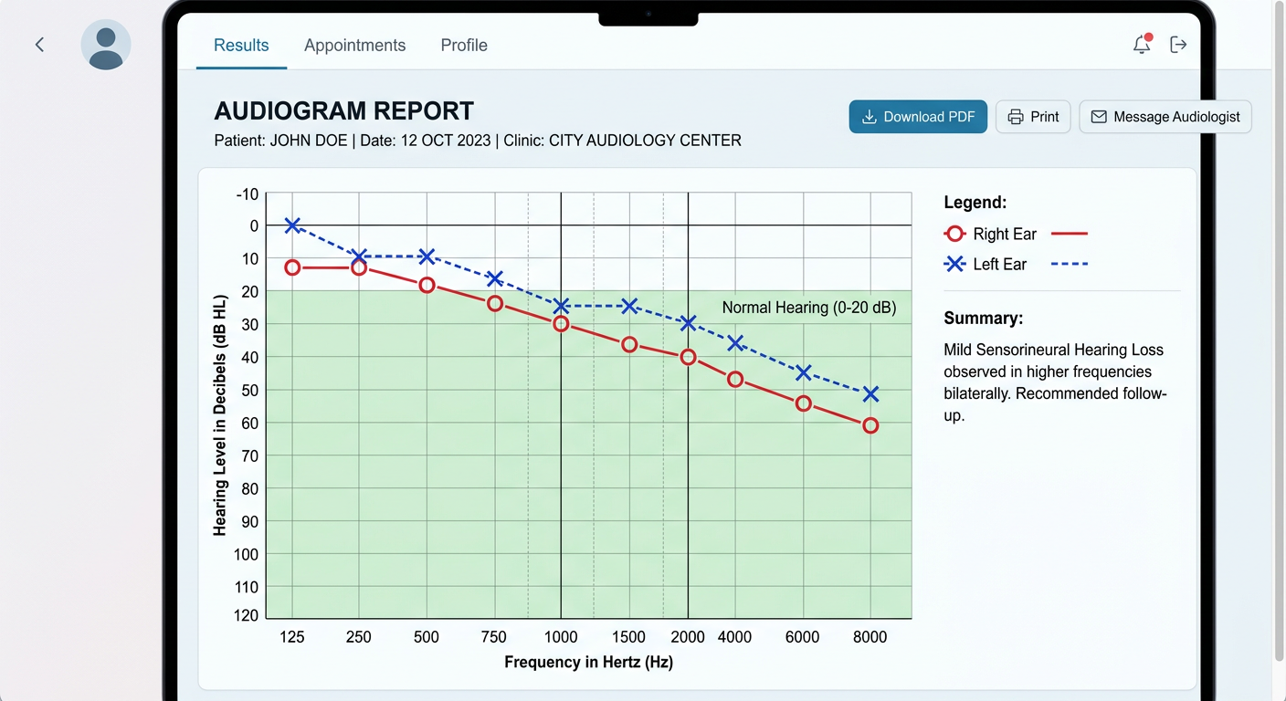 Sample audiogram chart showing hearing test results.